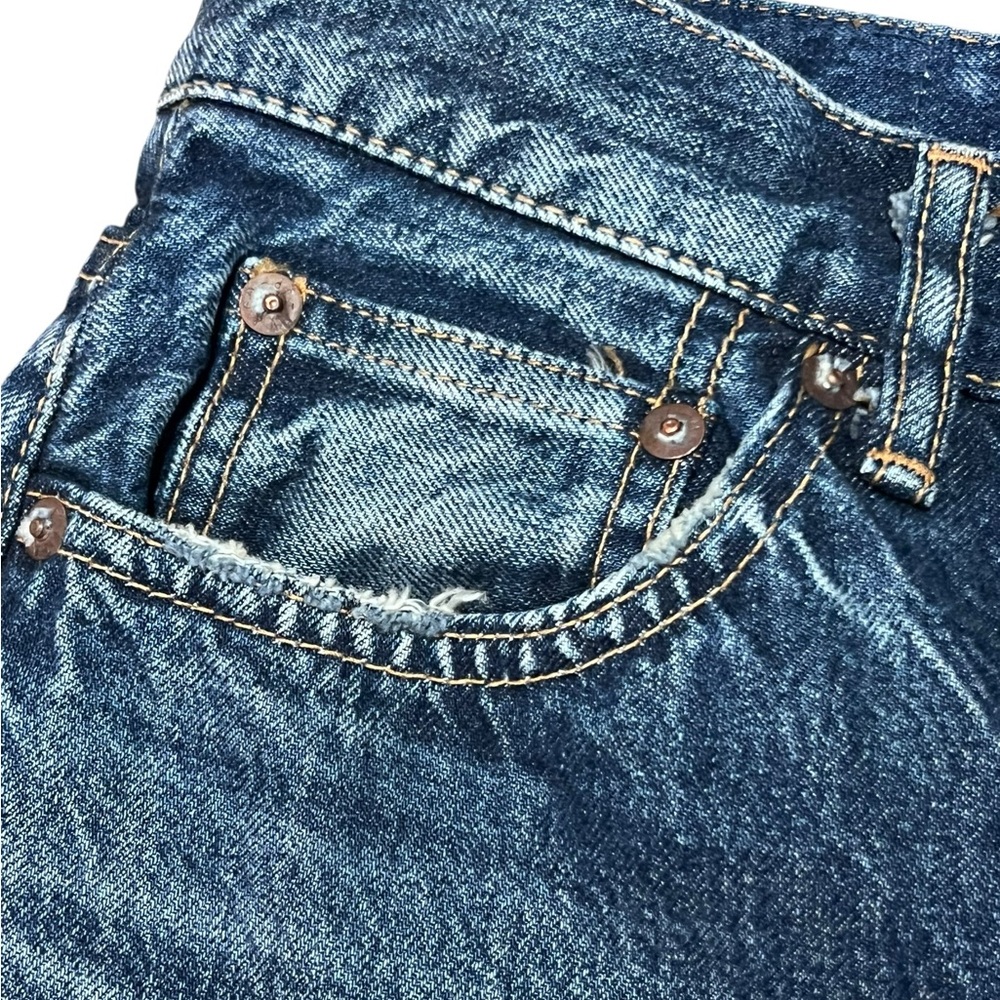 Moussy Vintage Denim Skirt M Button Fly Distressed Y2K Midi Raw Edge Japan - Picture 4 of 14